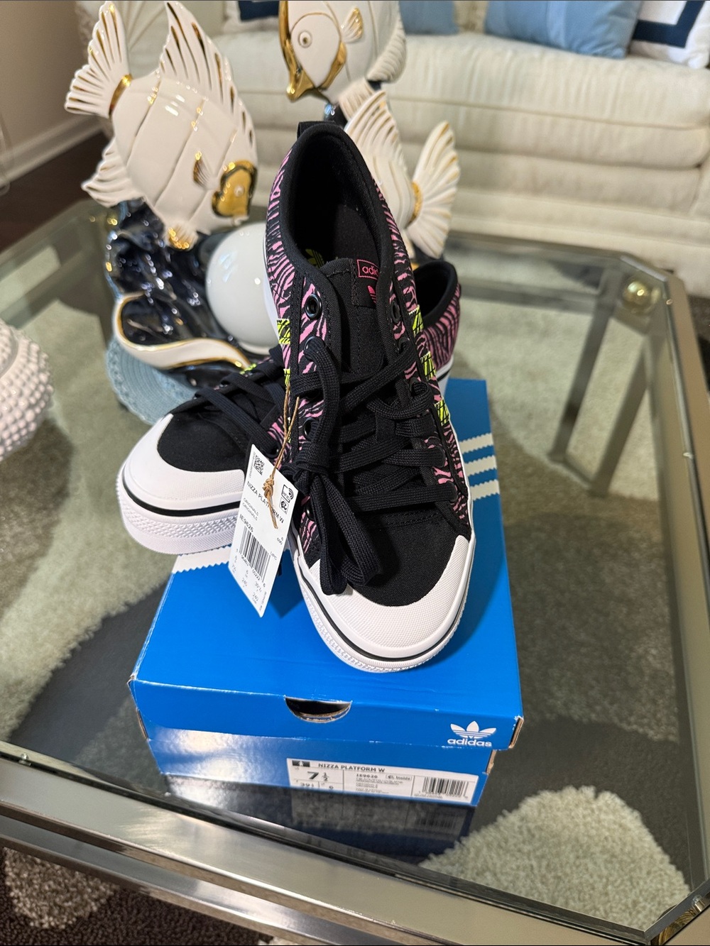 adidas Black & Pink Low-Top Platform Sneakers